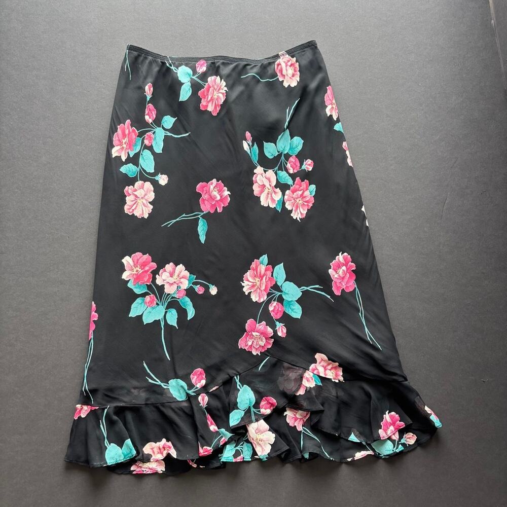 1990s evan picone floral ruffle midi skirt - size 4